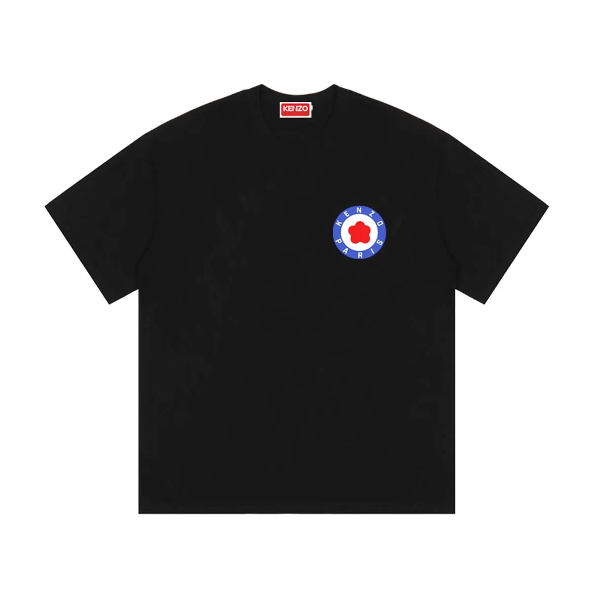 KENZO SS 23 Loose short-sleeved T-shirt with graphic print. This T-shirt is decorated with KENZO Target... graphic. Its style is inspired by the British band The Who and the pop art movement. The staggered effect of different colors moving from petals to flowers. Color: Black, Blue, White. Size: M L XL XXL. Style number: K 82
